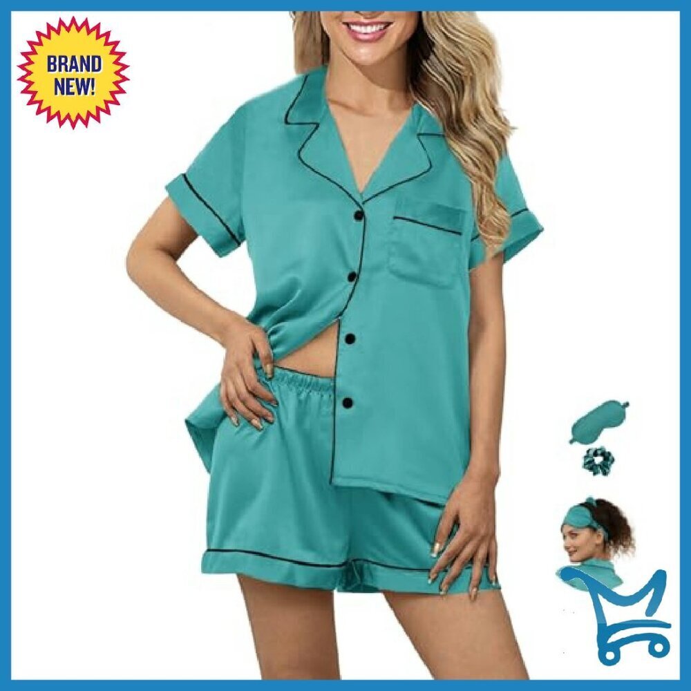 Silk Satin Pajama Set 2-Piece Sleepwear Loungewear Button Down - Picture 7 of 8